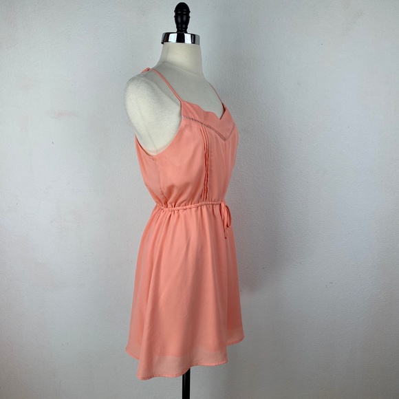 Paper Crane Peach Chiffon Chemise Mini Dress Size Medium Drawstring Waist Zip - Picture 8 of 14